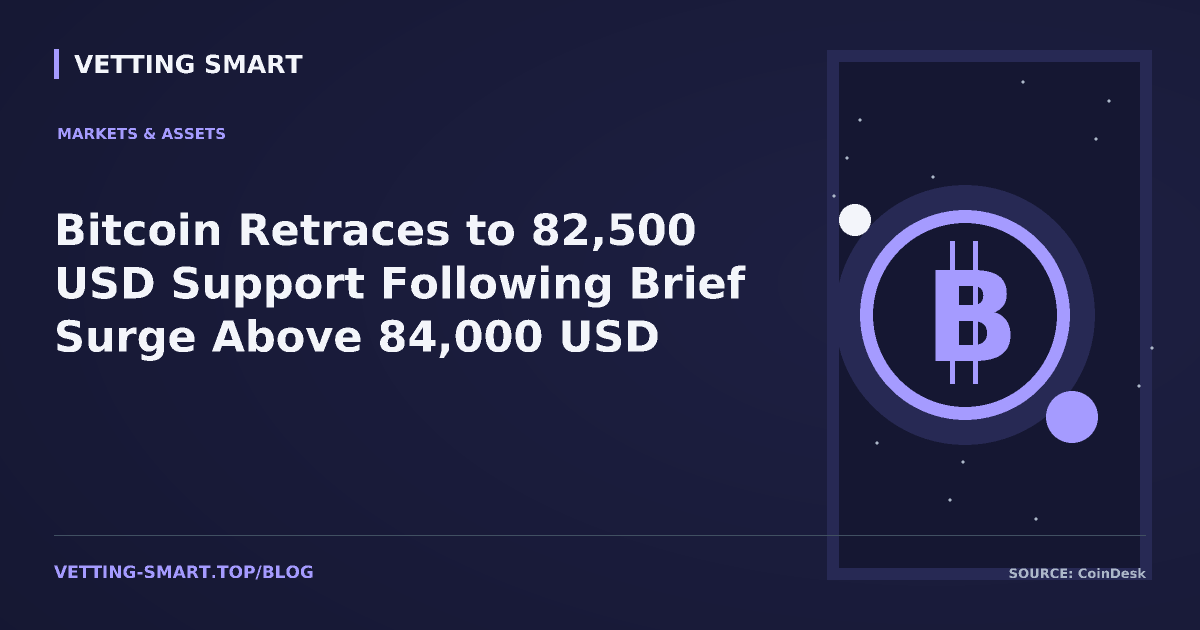 Bitcoin Retraces to 82,500 USD Support Following Brief Surge Above 84,000 USD